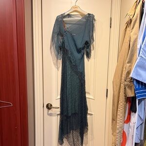 Elegant Asymmetrical Lace Dress in Teal